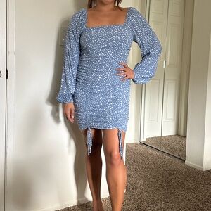 Wild Fable Long Sleeve Blue Patterned Dress